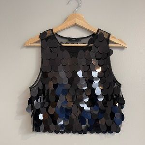 NWOT Reserved Limited Edition oversized sequin crop top in black, Size - Small